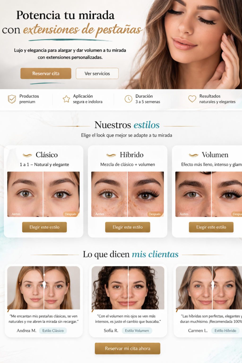 Ejemplo de web profesional para lashista