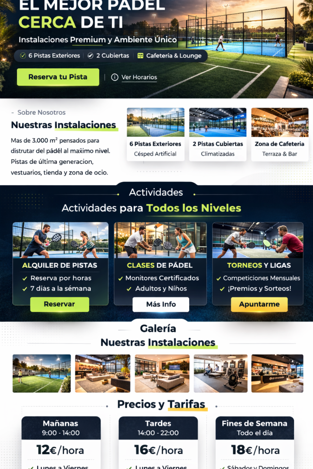 Ejemplo de web profesional para club de pádel